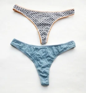 2er Pack Damen Tanga Baumwolle Geometrisch T-Back Unterwäsche Hipster G-String Höschen 2XS - Bild 1 von 10
