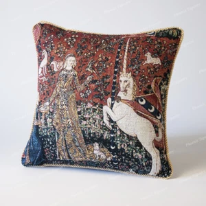 Jacquard Weave Tapestry Pillow Cushion Cover Lady & Unicorn - Taste 18”x18", AU - Picture 1 of 5