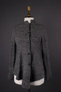 HANNES ROETHER grauer Woll Strick Tweed Mantel Jacke Größe L - Bild 1 von 11