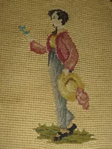 ANTIQUE CROSS STITCH EMBROIDERY DICKENS ERA 1850'S APPROX GENTLEMAN - Picture 1 of 4