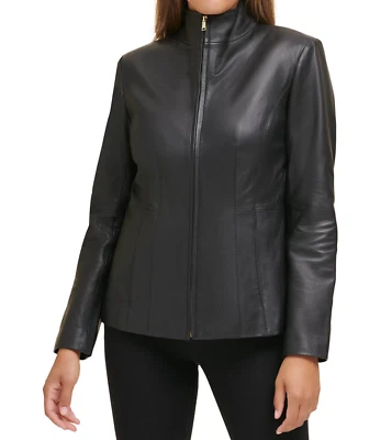 Chaqueta negra de cuero Cole Haan Lamb nueva con etiquetas talla M 356M2976 Foto 1 de 4