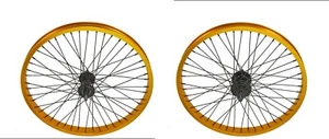 20" BMX 48 Spokes Double Walls Wheel 9T Cog 14mm Axle Sealed Bearing Gold - Picture 1 of 4