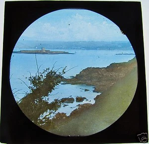 Linterna mágica de vidrio tobogán JERSEY ST AUBINS FORT FROM THE WARREN C1900 - Imagen 1 de 1