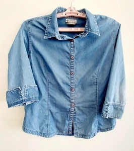 COLUMBIA Womens XL Fitted Button-down Denim Top w/ Notched Sleeves - Picture 1 of 10