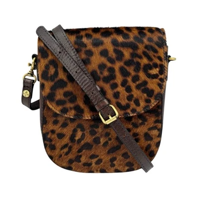 Patricia Nash Leopard Animal Print Calf Half Brown Leather Crossbody Saddle Bag - Image 1 of 4