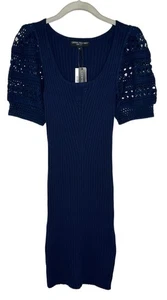 Vestido Suéter Central Park West Para Mujer Azul Marino Crochet Manga Globo XS NUEVO CON ETIQUETAS - Imagen 1 de 7