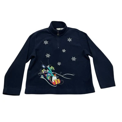 Suéter de Navidad Penguin para mujer grande L azul 1/4 cremallera pulóver copos de nieve Foto 1 de 4