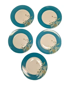 5er Set 222 Fifth Eliza türkis Blumen Porzellan Speiseteller Pfau kleine Mängel - Bild 1 von 12