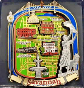 Savannah Georgia City Squares Landmarks Color Brass Ornament Fountain - Picture 1 of 6