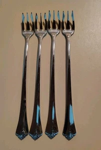 4 Oneida Deluxe WESTGATE Royal Crest Glossy Stainless 6" SEAFOOD COCKTAIL FORKS - Picture 1 of 3