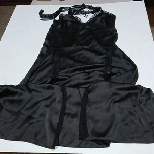 Dolls Kill Widow Ink and Iron Black Satin & Lace Maxi Dress w/ Spiked Collar XL - Picture 1 of 10