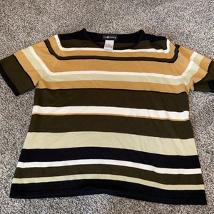 Sag Harbor Sweater Womens Large Striped Short Sleeve Knit Pullover - 011 - Picture 1 of 6
