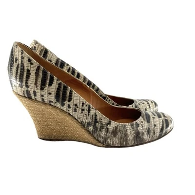 Zapatos de cuña Lanvin para mujer talla 39 negro blanco alpargata de cuero de reptil yute Foto 1 de 4