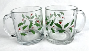 Lenox Holiday Holly & Berry Clear Glass Mugs, Set of 2, Made in USA, Free Ship - Picture 1 of 8