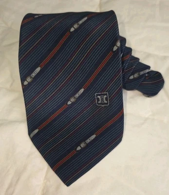 Celine Paris Silk Tie Equestrian Horse Bit Logo Navy Stripe Vintage Made Italy - Image 1 of 4