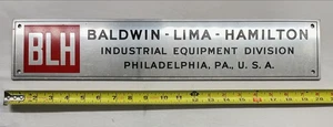 60er BLH Baldwin Lima Hamilton Industrial Equipment Division 20x4" Aluminiumschild - Bild 1 von 5