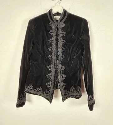 Giacca donna vintage Farinae collezioni ricamata in velluto taglia 8 foderata nera - Immagine 1 di 4