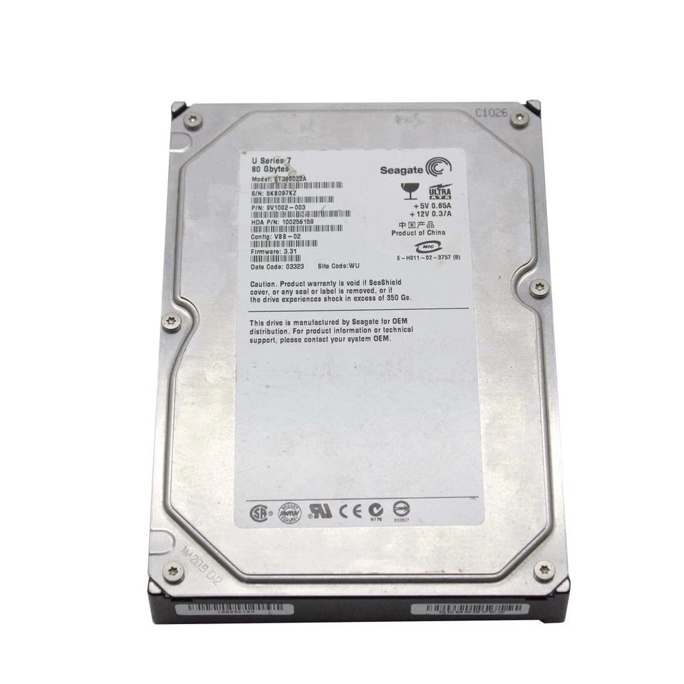 Hard Disk Hdd Disco Ide Pata 3.5" 80Gb Seagate St380022A Computer Desktop Fisso - Image 1 of 3