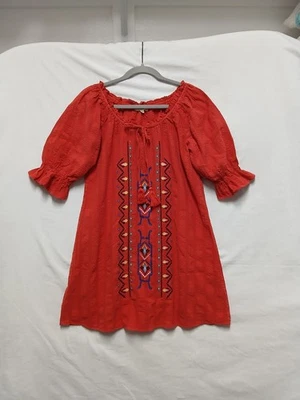 Vestido Chelsea & Violeta Rojo Bordado S Algodón Boho Festival Hippie Cottage Foto 1 de 4