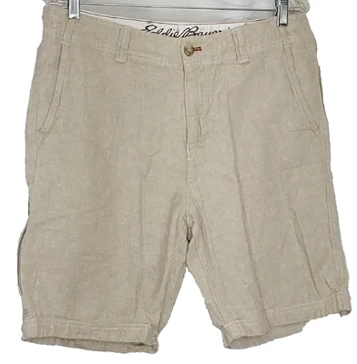 Eddie Bauer Linen Cotton Shorts Mens Chino Size 32/34 X 8 Khaki Tan 4 Pocket - Image 1 of 4
