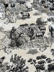 Black & White TOILE FABRIC "FARMLAND" Upholstery Fabric 56” W X 6 Yards - Picture 1 of 7