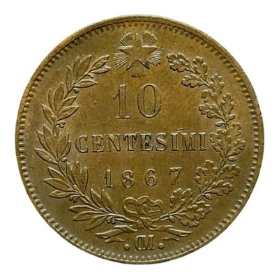 Italy - 1867OM 10 Centesimi  AU55 - (INV0206) - About Uncirculated+ - Image 1 of 2