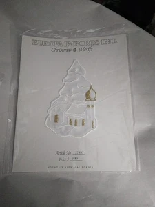 Vtg 80's Europa Imports Christmas Village Motif Sew On Applique White Gold Satin - Picture 1 of 6