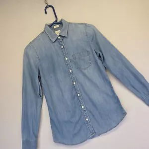 Blusa Camisa J Crew Top Mujer XS Azul Abotonada Cambray Ajuste Perfecto Lavado Ligero - Imagen 1 de 11