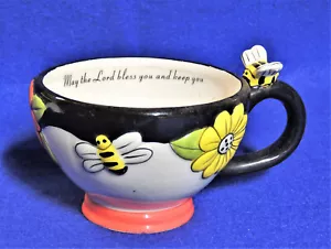May the Lord bless you and keep you Porcelain Cup w/ Bumblebees Flowers Vintage - Picture 1 of 4