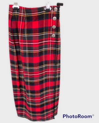 Saia Evan Picone Vintage Xadrez Vermelha Algodão Envoltório Tamanho 4 Western, Estilo Kilt - Imagem 1 de 4