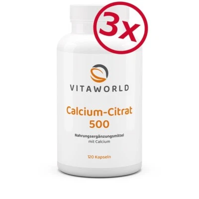 Vita World 3er Pack Calcium Citrat 500mg 3 x 120 Kapseln Vegan Made in Germany
