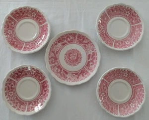 Syracuse China Strawberry Hill 4 Saucers 1 Dessert Plate China Pink White - Picture 1 of 18