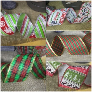 Christmas ribbon satin tartan hessian wreaths bows packaging decoration wired - Picture 1 of 31