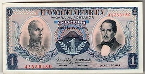 KOLUMBIEN NOTE $ 1 1969 AU - Bild 1 von 2