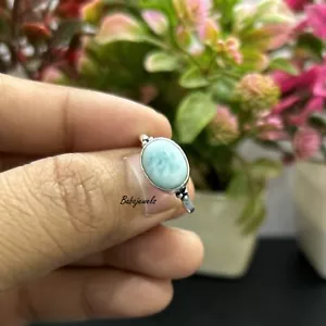 Larimar Gemstone 925 Sterling Silver Band Ring Handmade Statement Jewelry MZ08 - Picture 1 of 5
