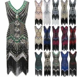 Plus Size Vintage 1920s Flapper Tassel Sequins Great Gatsby Party Cocktail Dress