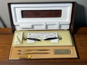 Cross White Pedrara Onyx 10K Gold Filled Pen + Pencil Desk Set w/Original Box - Picture 1 of 24