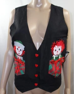 Snowden and Friends Black Christmas Raggedy Ann Raggedy Andy Top Vest Silk NWT M - Picture 1 of 10
