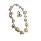 Jewelry Set Chunky Freshwater Pearl 17" Necklace And Pierced 1.5" Post Drop Earr