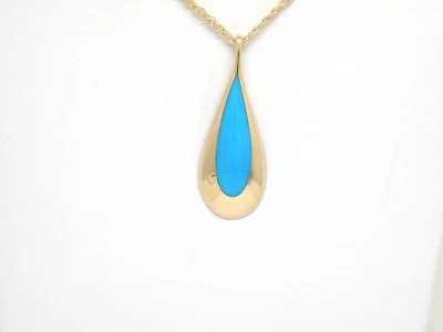 Authentic Kabana 14k Yellow Gold Pendant Genuine Turquoise Inlay - Image 1 of 4