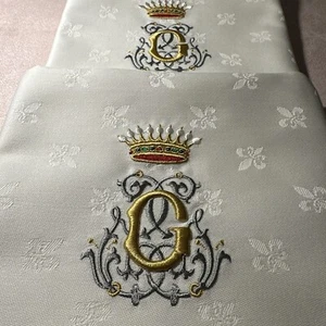 6 towels flowers lilies 55x55 cm embroidery monogram antique G crown count - Picture 1 of 11