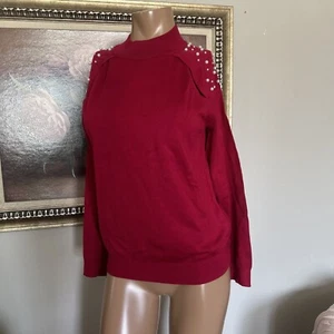 NWT Joseph A. Women's Magenta Cutout Pearl Embellished Sweater Size M Rtl $78 - Picture 1 of 10