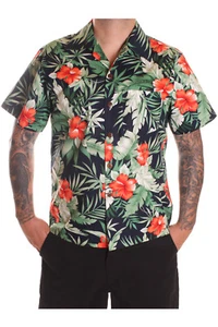 Camisa hawaiana retro años 50 flores hibisco rockabilly camisa hawaiana azul oscuro c - Imagen 1 de 6