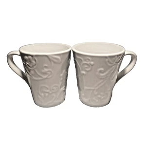 Bella Faenza Corelle Coordinates 2 tazzine caffè porcellana goffrato floreale 4" bianco - Foto 1 di 10