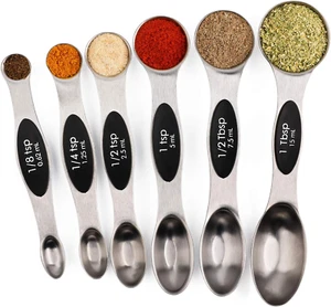 Magnetic Measuring Spoons Set of 6 Stainless Steel Dual Sided Stackable Teaspoon - Picture 1 of 12