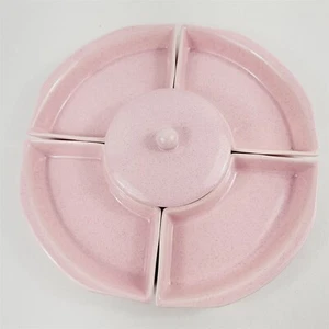 Bandeja para servir cerámica vintage Bauer Brushe rosa moteado MCM - Leer estado - Imagen 1 de 12