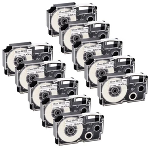 10x Black on White XR-12WE XR12WE Cartridge Tape for Casio EZ Label Printer 12mm - Picture 1 of 12
