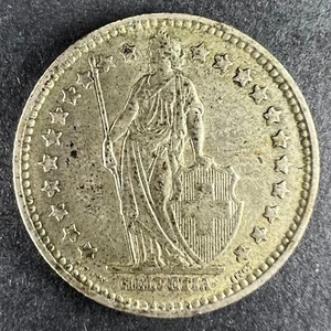 1956 Switzerland 1 Franc Standing Helvetia 83.5% Silver ASW 0.1342 Troy Oz - Picture 1 of 6
