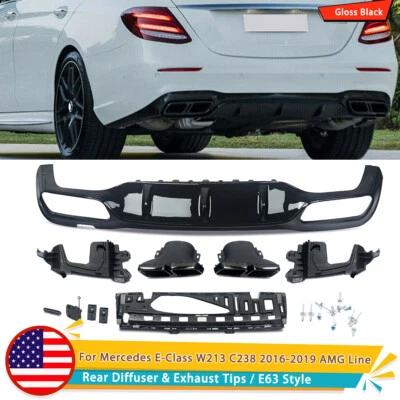 E63 Style For Mercedes-Benz W213 2016-2020 Rear Bumper Diffuser & Exhaust Tips Foto 1 de 4