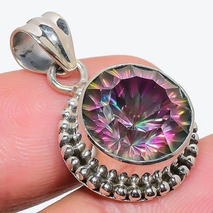 Ciondolo regalo amico compleanno moglie argento sterling topazio mistico arcobaleno naturale - Foto 1 di 8
